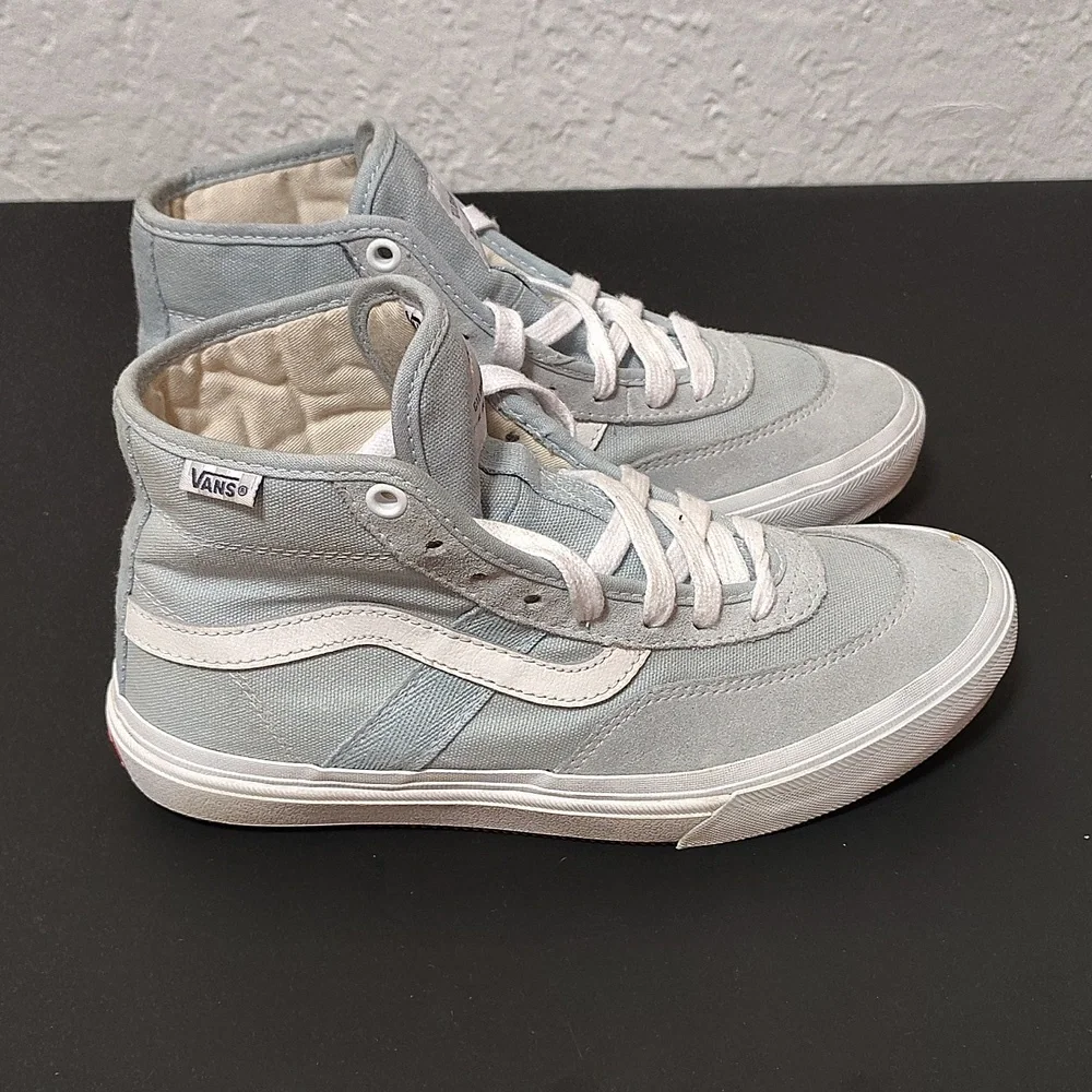 Vans Sneakers Mens Size 6 High Top Light Blue Suede/Canvas Skater Shoes Pop Cush - Picture 2 of 12